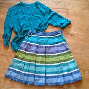 Cotton Full Skirt 8 Blue Green Pleated Talbots